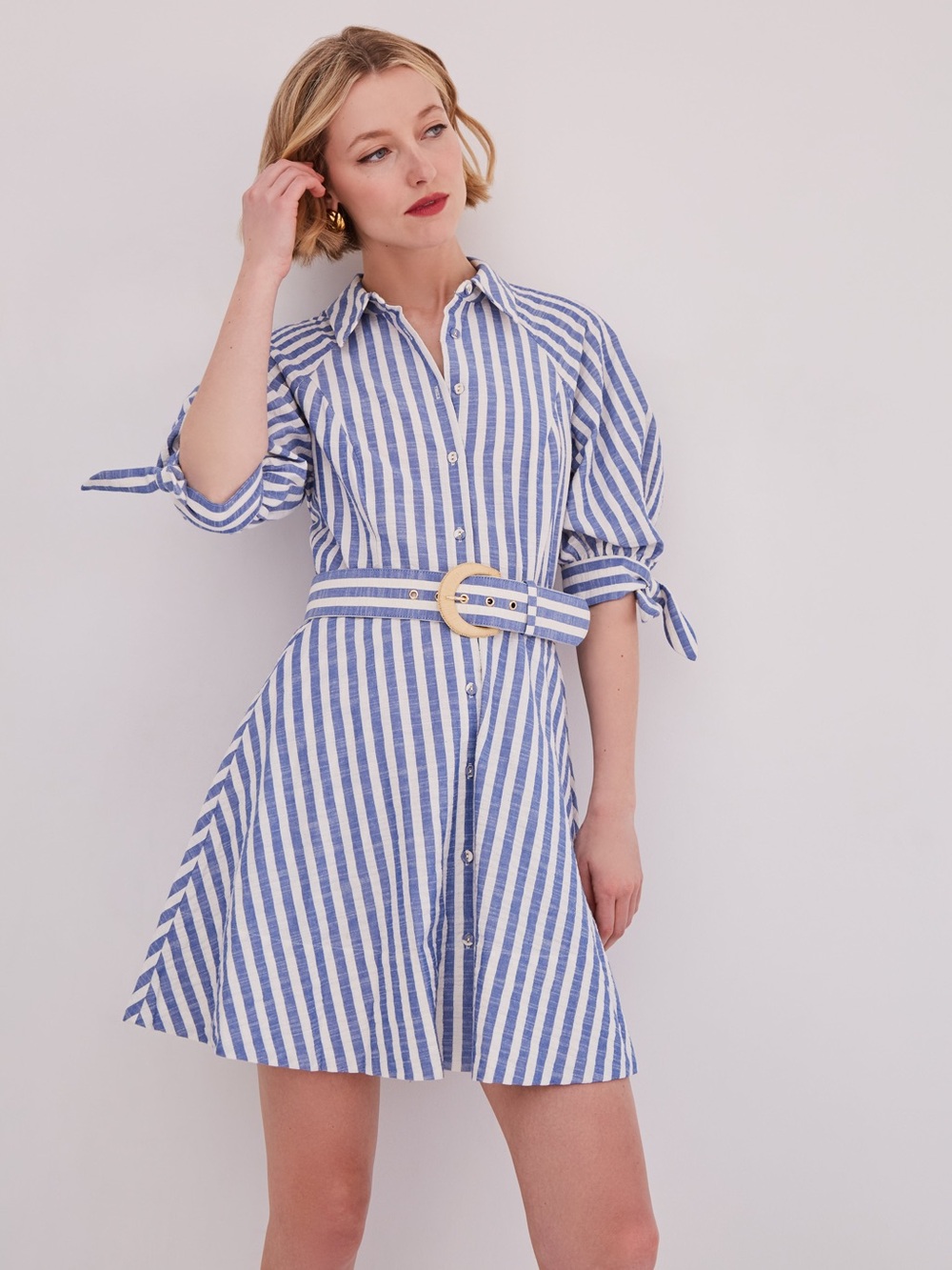 NWOT Cara Cara Caro Mini Dress Seersucker Blue Stripe